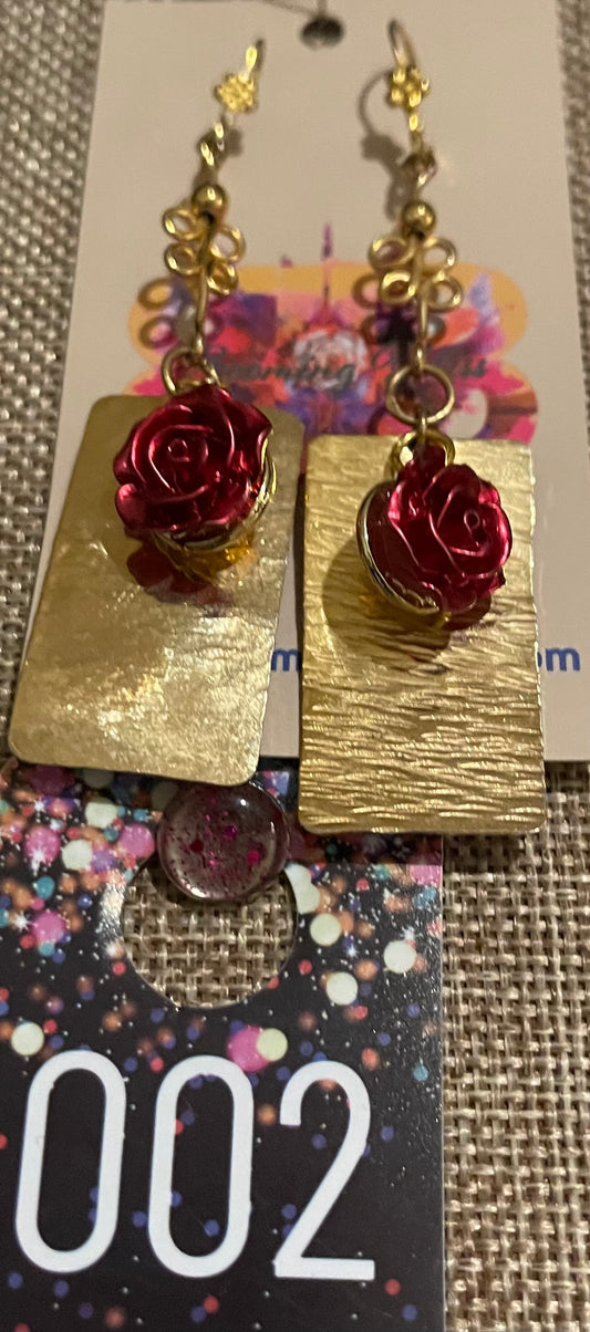 Red Rose Gold Dangling Earrings